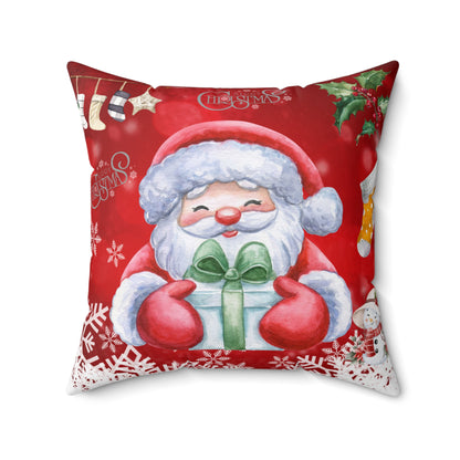 Gift-Holding Santa Merry Christmas Throw Pillow