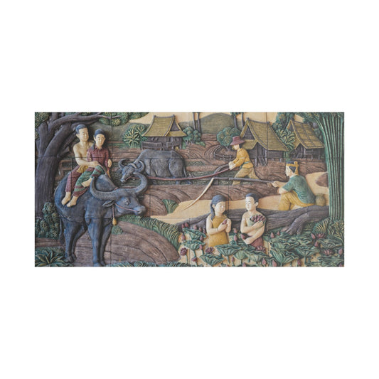 Satin Canvas Wall Art, Rustic Farm Scene, Vintage Home Decor, Unique Art Piece, Wall Hanging for Living Room, Nature Lovers Gift