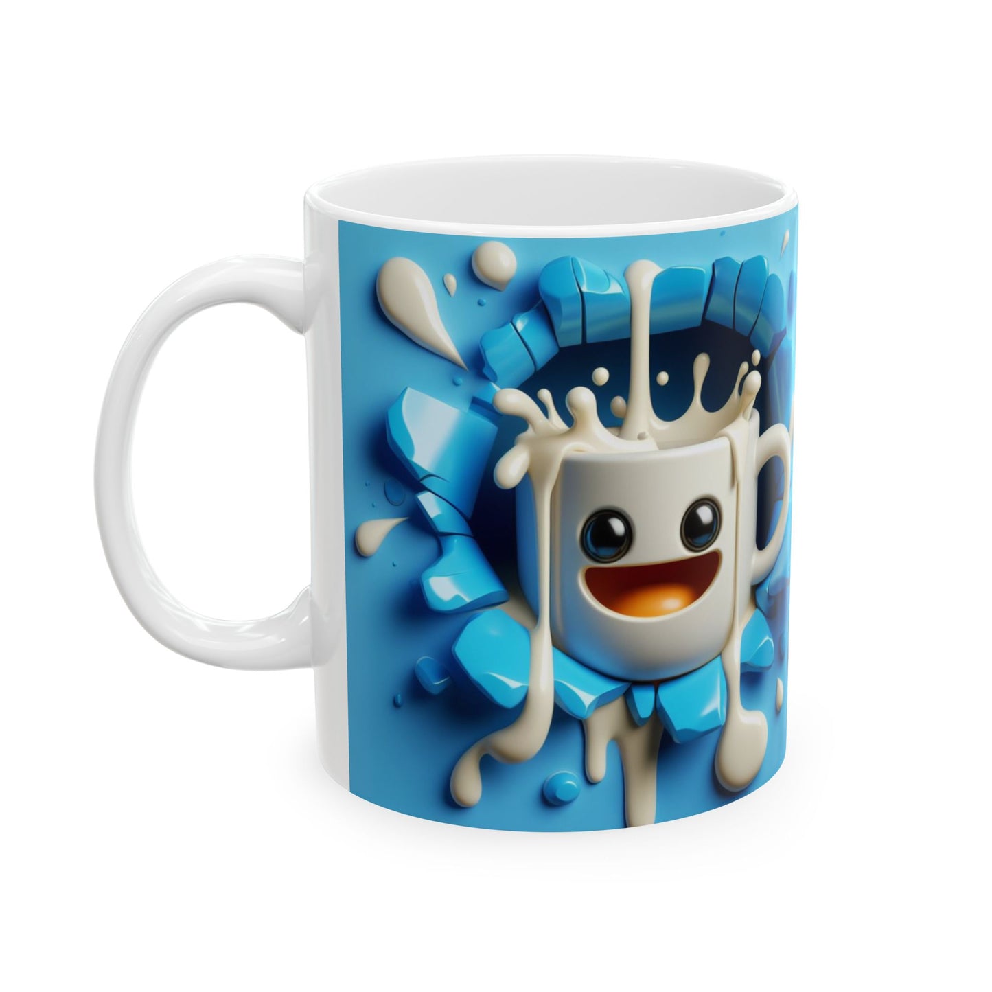Blue Cute Gift Mug with Happy Cartoon Splash