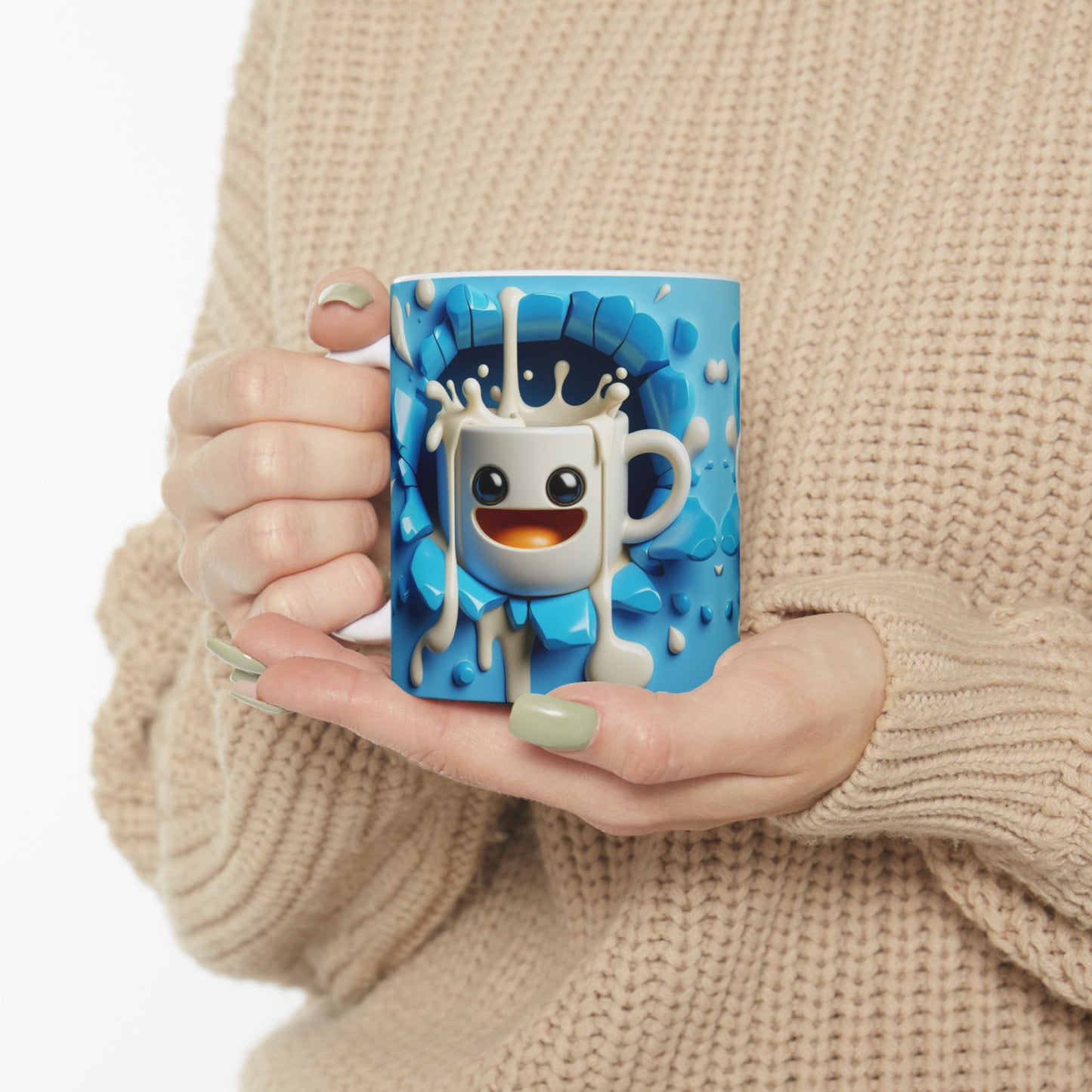 Blue Cute Gift Mug with Happy Cartoon Splash