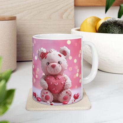 Valentine Pink Heart Teddy Bear Gift Mug