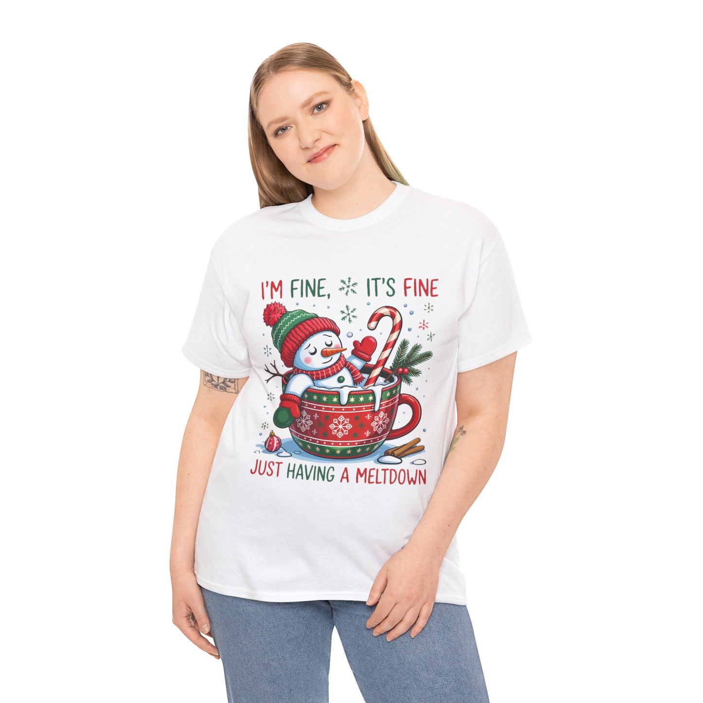 Funny Christmas T-Shirt. "I'm Fine, It's Fine Just Having a Meltdown" Snowman Holiday Tee.