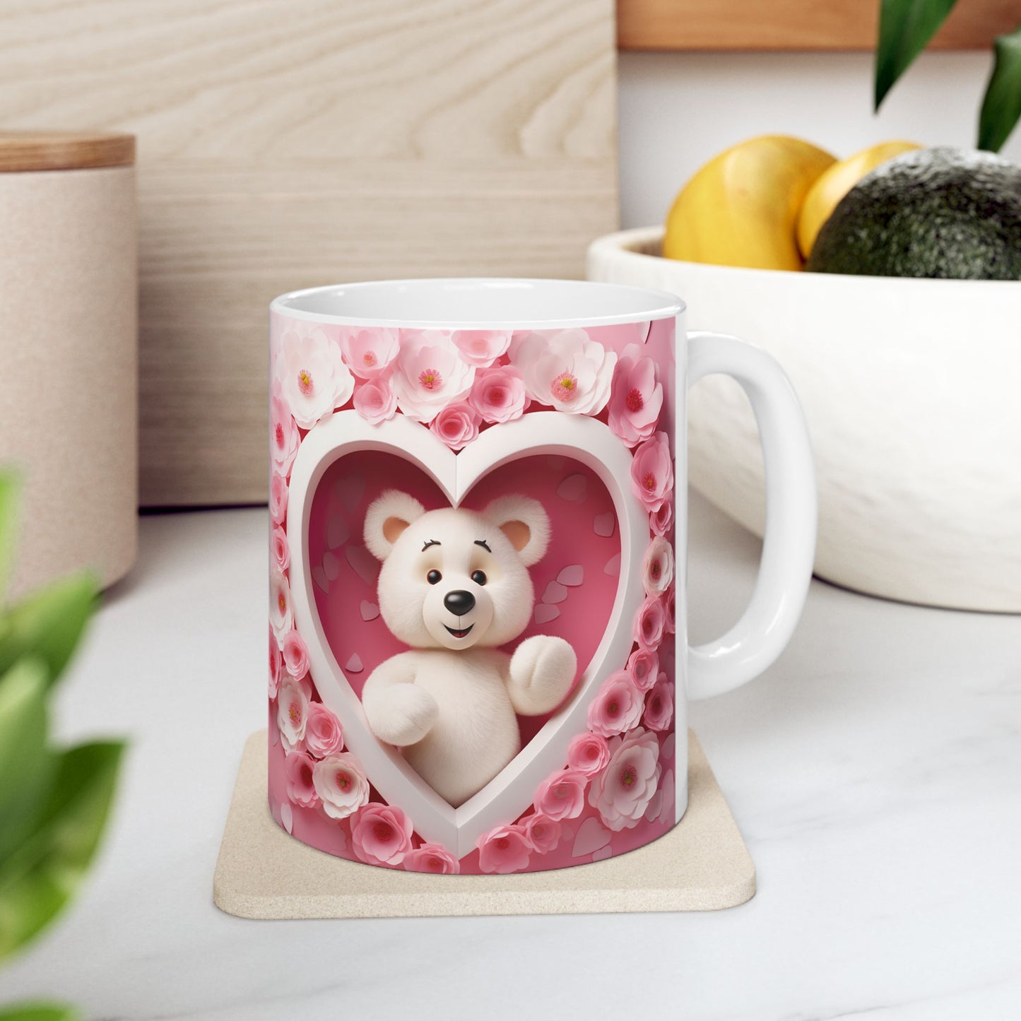 Pink Heart Romantic Flower Pattern Teddy Bear