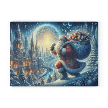 Vintage Santa Christmas Night Glass Cutting Board