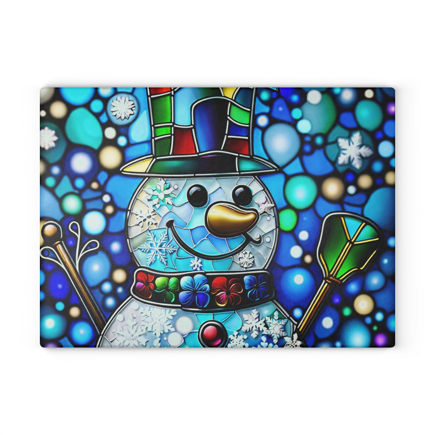 Snowman Stained-Glass Glass Cutting Board