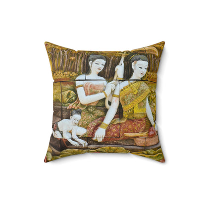 Traditional Thai Mural Art Decorative Pillow