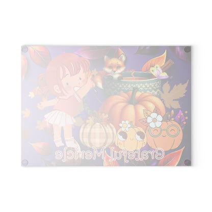 Little Helper Grateful Miracle Autumn and Kids Decor Kitchen Glass Cutting Board.